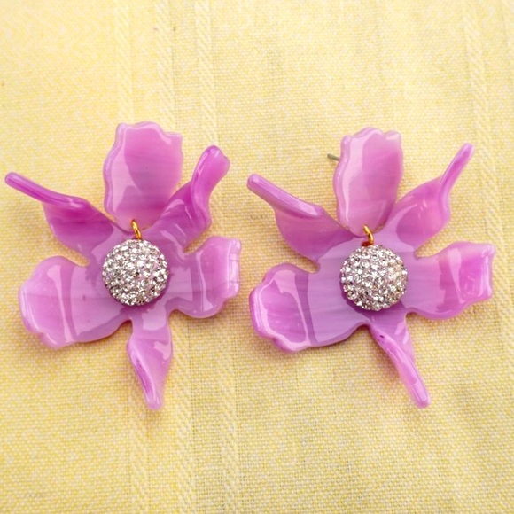 Lele Sadoughi lilac violet crystal lilly statement earrings - Picture 2 of 3